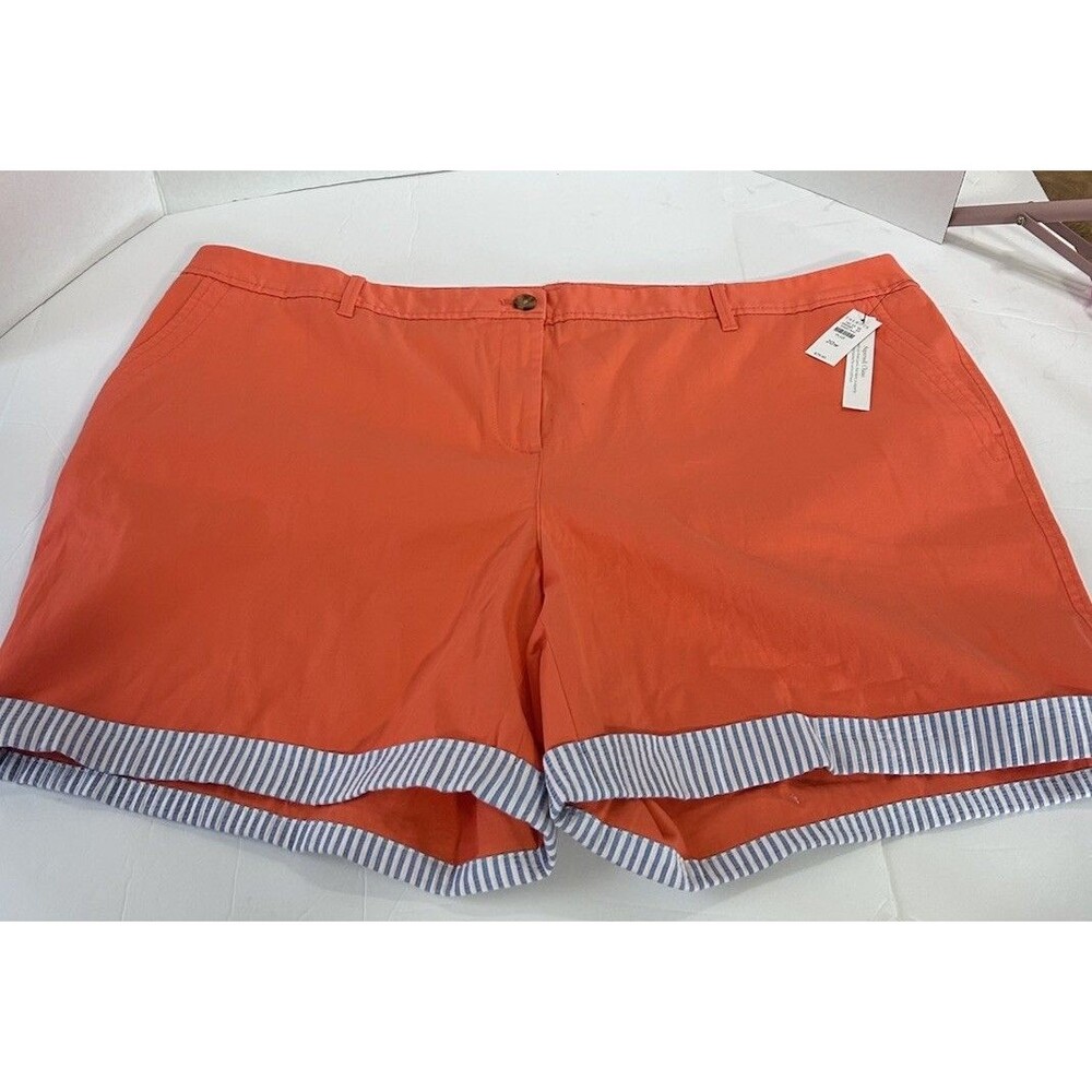 NWT TALBOTS Relaxed Chino Red/Orange Shorts Seersucker Cuff Size 20W Super Soft